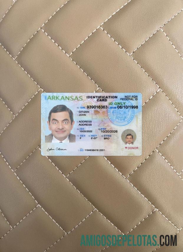 USA Arkansas ID Card olhar de foto frente amostra